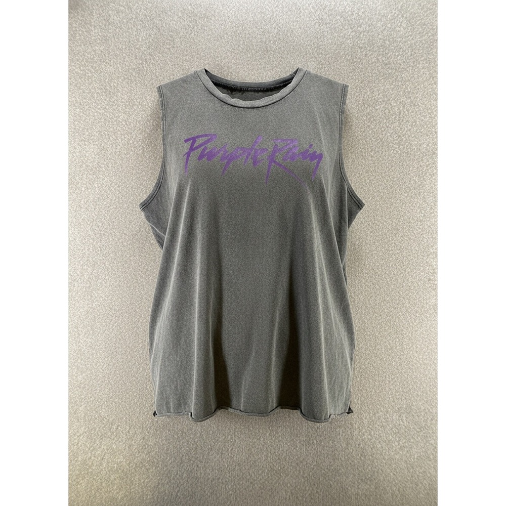 Prince Purple Rain Muscle Tank Top women XL Gray Acid Wash Graphic Sleeveless